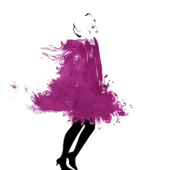 Eine animierte Illustration von Mary Kay Ash, der Firmengr&uuml;nderin des Direktvertriebsunternehmens Mary Kay, die in einem wehenden violetten Gewand von links nach rechts geht
